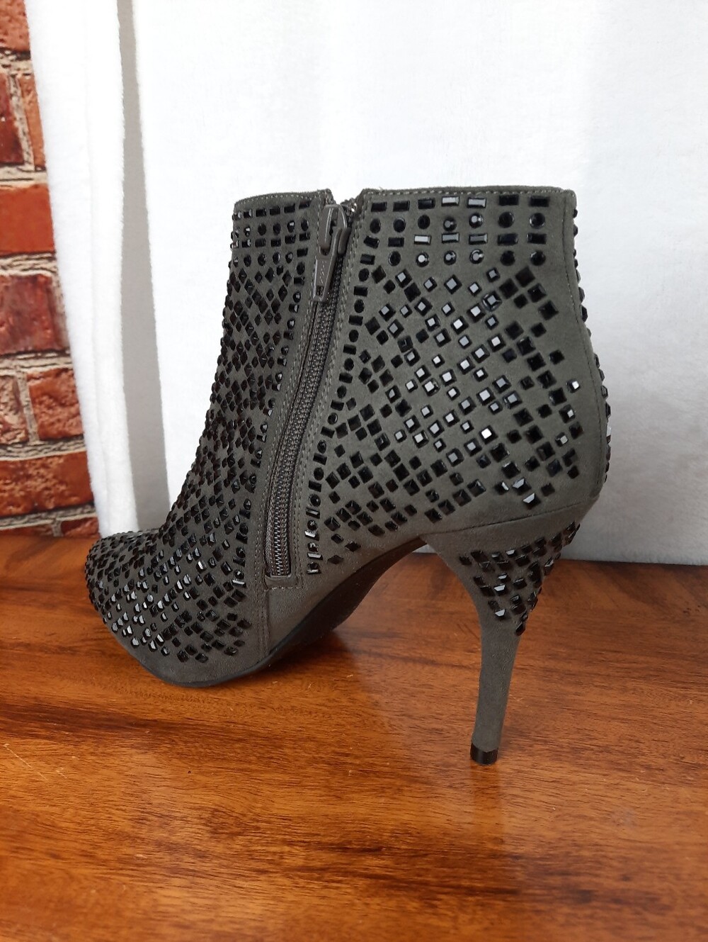 Giani Bini Embellished Grey and Black Ankle Booties - High Heel - Picture 7 of 16
